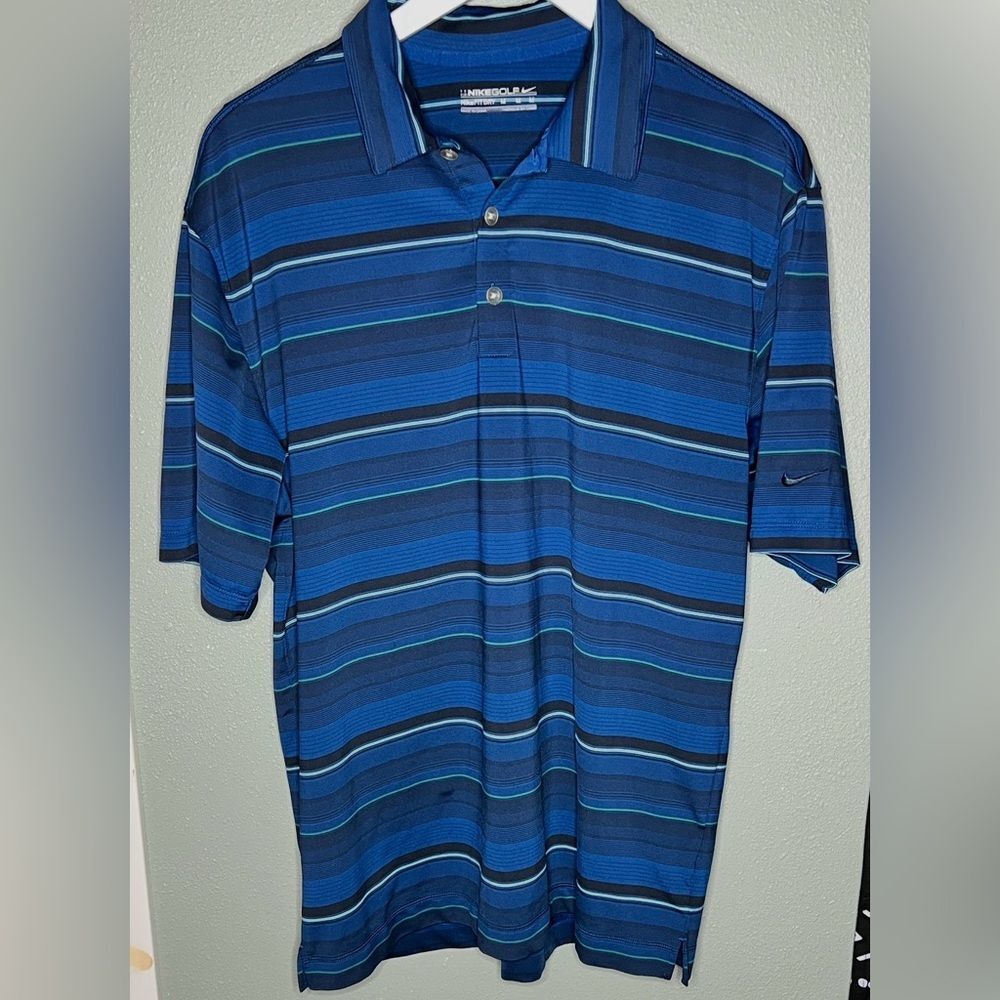 Nike Golf Blue Striped  Dry Fit Shirt Men's Medium